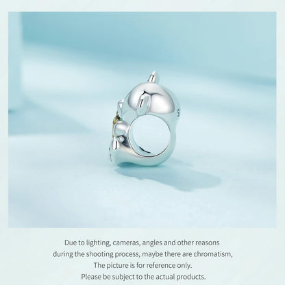 BISAER 925 Sterling Silver Charms for Bracelets Cat Dog Sloth Animal Beads Butterfly Fairy Heart Dangle Pendant Charms - color: Bear Flower