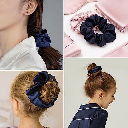 LILYSILK Silk Hair Scrunchies for Frizz & Breakage Prevention 100% Mulberry Silk Hair Ties No Damage Elastic Silk Ponytail Holders, 1Pc, Navy Blue - color: Navy Blue