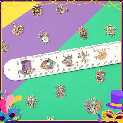 MARFOREVER 40 Pcs/20 Pairs Glitter Mardi Gras Charms for Jewelry Making | Mardi Gras Gifts, Carnival Mask Jester Fleur-de-lis Charms Pendants, Bracelets Necklace Earrings, DIY Crafts Accessories - style: Mardi Gras