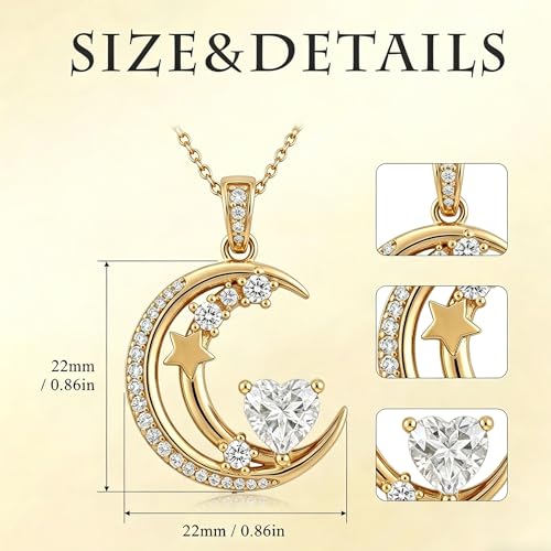 Midari 18K Gold Moon Star Necklace Moon Star Pendant Necklace with 12 Months Birthstones Moons Jewelry Gifts for Women Mom Her - color: 04-April