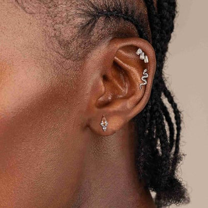 G23 Titanium 16G Tragus Conch Piercing Jewelry Flat Back Stud Earrings | Hypoallergenic CZ Nose Dangle Helix Medusa Lip Labret Body Piercing Jewelry, 14K Gold Plated, Silver, 6 and 8 mm Post Length - color: Trinity Sparkle-Titanium