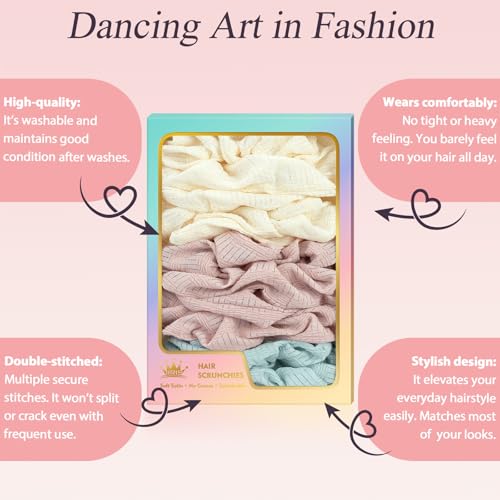 Crinkle Waffle Scrunchies, Soft Breathable Fabric Hair Ties, Neutral Pastel Colors (Pink, Cream, Mint) No Damage for Women, Thin & Thick Hair, Everyday Casual, Work & Gym Use - color: Set 15