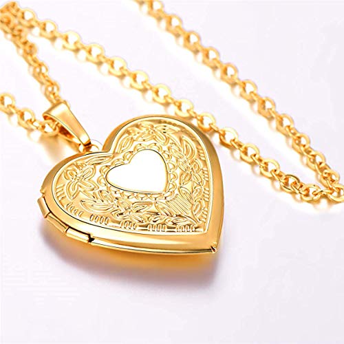 YOUFENG Oval Round Flower Locket Necklace that Holds Pictures Photo Locket Pendant - style: Heart Gold-plated