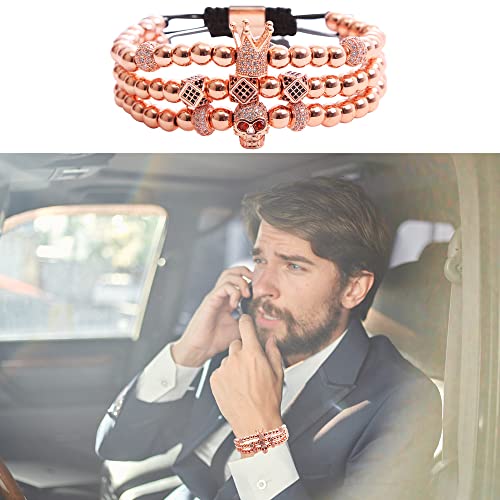 Mens Bracelet Beaded Bracelets Micro Pave Zircon Bracelets for Men Women Bracelets for Men Stainless Steel Cuff Bangle - color: J-rosegold