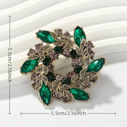 2pcs Rhinestone Brooch Pin for Women Dress Elegant Stylish Crystal Brooches Fashion Accessories Pins Lapel Boutonniere Ideas Wedding Christmas Birthday Jewelry Easter Gift - color: 10 Green/Silver