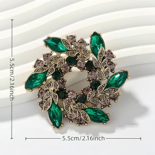 2pcs Rhinestone Brooch Pin for Women Dress Elegant Stylish Crystal Brooches Fashion Accessories Pins Lapel Boutonniere Ideas Wedding Christmas Birthday Jewelry Easter Gift - color: 16 Gold TFN/Green