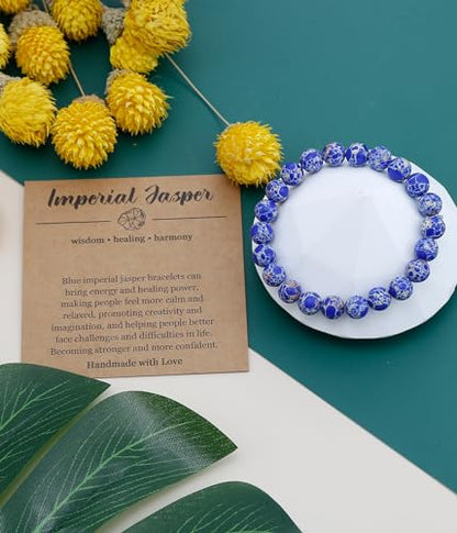BOMAIL Natural Stone Beaded Bracelet for Women Men | 8mm Round Beads,Healing Crystal,Semi-Precious Gemstone,Yoga,Stretch,Bracelets Jewelry Gift - color: Imperial Jasper