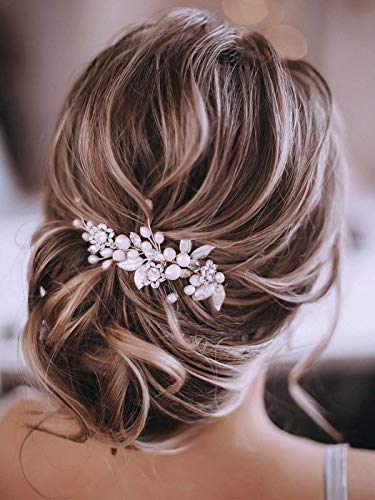 Gorais Bride Wedding Hair Vine Pearl Bridal Headpieces Leaf Hair Accessories for Women and Girls - color: a-silver