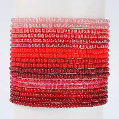 16-30Pcs Handmade Bohemian Colorful Crystal Seed Beads Stackable Adjustable Elastic Stretch Multilayerd Bracelets for Women Summer Vacation Beach Boho Bangle Jewelry - color: red