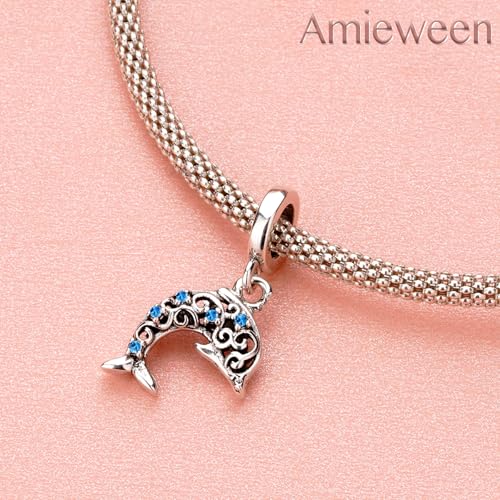 S925 Charms for Bracelets and Necklaces, Gifts for Mothers Nurses Day Graduation, for Girlfriend Family Friend, Bead Pendant, for Pandora, Silver 14K Gold Plated Enamel CZ, DIY Jewelry Making - style: Dolphin Charm