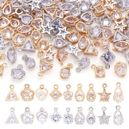 Beadthoven 1 Box 80Pcs 10 Styles Cubic Zirconia Alloy Rhinestone Charms Pendants for Necklace Bracelet Earring Jewelry Making Light Gold & Platinum - color: Light Gold & Platinum-Mixed Shape