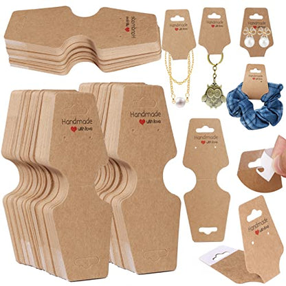 200PCS Bracelet Display Cards Necklace Holder Cards Self Adhesive Jewelry Packaging Selling Card for Small Business (Brown, 1.8x4.7 inches) - color: Brown