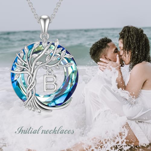 TOUPOP Gifts for Women Tree of Life Initial Necklace 925 Sterling Silver Letter Pendant with Blue Crystal Birthday Jewelry Gifts for Women Her Mom Wife Daughter - color: Tree of Life B Initial