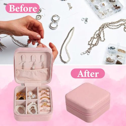 WY LIGHTING LEVEL 8 Pack Travel Jewelry Case Small Travel Jewelry Box Bridesmaid Gifts Jewelrys Box, PU Leather Small Jewelrys Case Organizer Storage for Rings Earrings Necklaces (Light Pink) - color: Light Pink