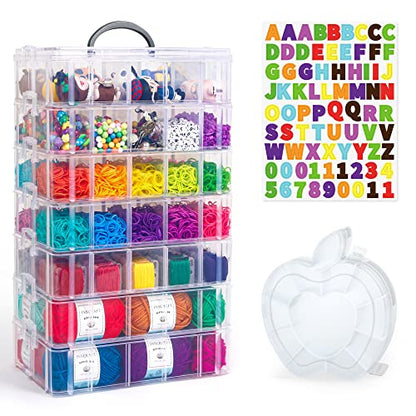 7 Layers Stackable Storage Container, 70 Adjustable Compartments (White) Perfect for Kids Toys, Art Crafts, Jewelry, Supplies, Mini Case & Letter Sticker Included - color: WHITE