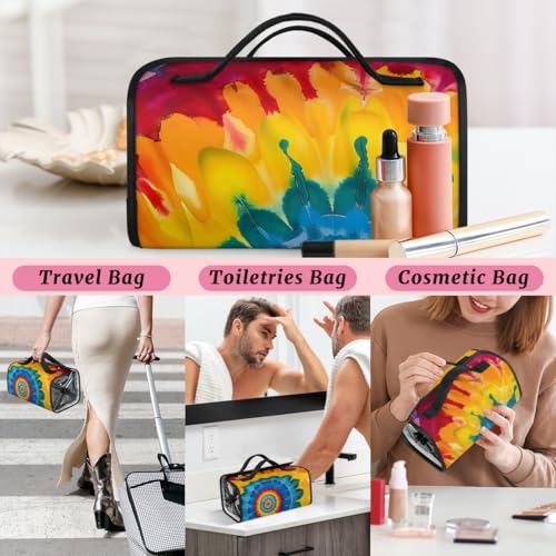 Bohemian Tie Dye Hanging Roll Up Cosmetic Bag with 4 Removable Storage Bags Waterproof Foldable Toiletry Kit for Women - color: Multicolor 12