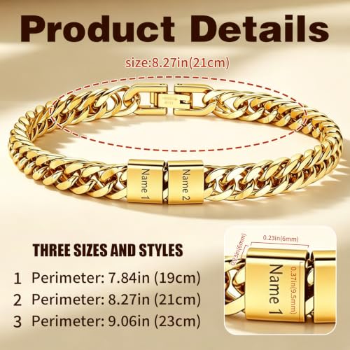 LAPE Custom Cuban ID Bracelet for Men with Engraved Name Stainless Steel | Custom engraved name beads, stainless steel Cuban chain, personalized men jewelry, gift for husband, dad, lover, friend