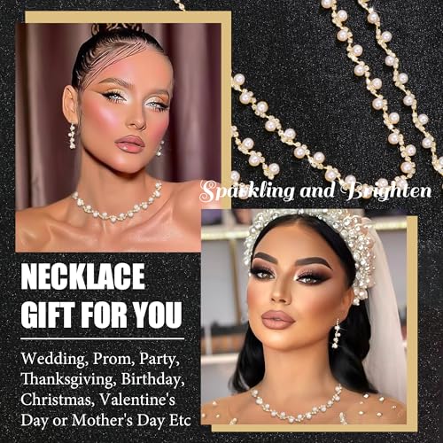 Rhinestone Jewelry Set Crystal Pearl Necklace Bracelet Earrings | Sparkly Necklace Dangle Earrings,Wedding Prom Formal Costume Jewelry Sets for Women - color: Gold2