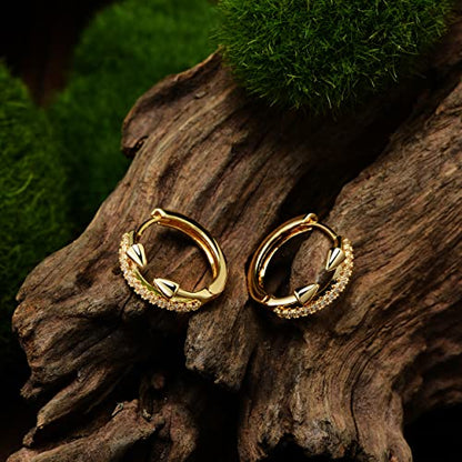 VACRONA Cubic Zirconia Huggie Earrings 14k Gold Plated Tiny Earrings Small Huggie Hoop Earrings Simple Lightweight Hoops Gift for Women - color: arrow crown