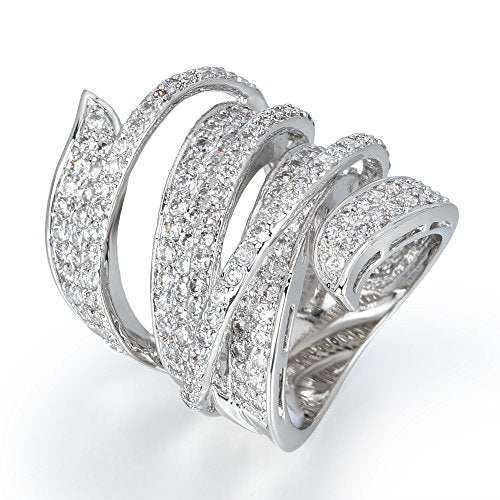 Jewelry Rhodium Plated Cubic Zirconia Wide Band Cocktail Ring