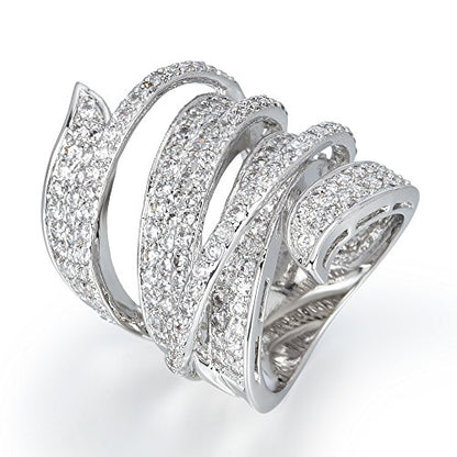 Jewelry Rhodium Plated Cubic Zirconia Wide Band Cocktail Ring