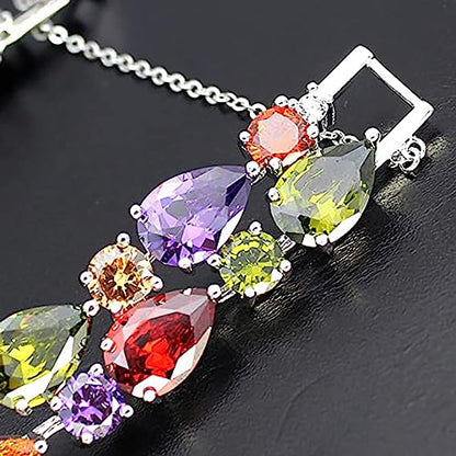 Hermosa Silver Bangle Bracelets For Women Classic Fashion Bracelet with Gemstone Garnet White Topaz Amethyst Citrine Peridot Pink Topza 7 Inches