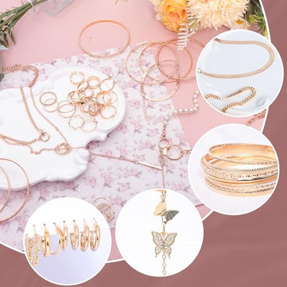 48pcs Gold Jewelry Set for Women Multi Layered Necklace Knuckle Rings Stackable Bracelets Dainty Earrings Anniversary Birthday Valentine Gift Pack for Women
