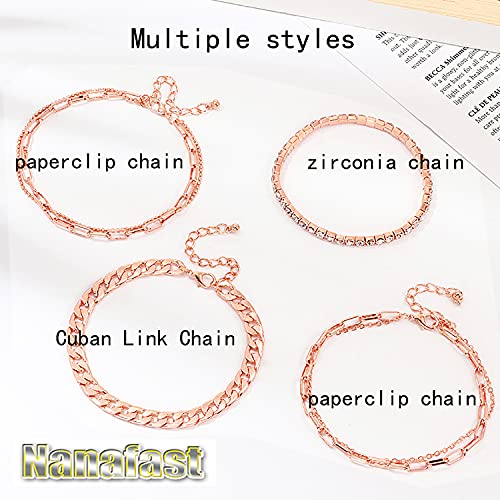 Nanafast 4-6PCS Ankle Bracelets Set for Women Gold Boho Beach Anklet Chain Adjustable Foot Jewelry for Women Extremely Simple Style - color: 4PCS-RoseGold