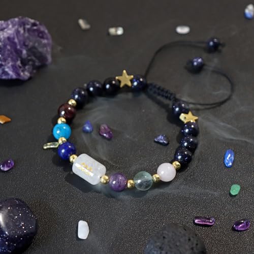Zodiac Bracelets for Women 12 Constellations Healing Crystal Stone Beads Bracelet Birthday Zodiac Gifts Horoscope Spiritual Bracelet - color: Aquarius-2
