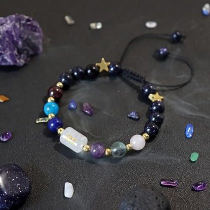 Zodiac Bracelets for Women 12 Constellations Healing Crystal Stone Beads Bracelet Birthday Zodiac Gifts Horoscope Spiritual Bracelet - color: Aquarius-2