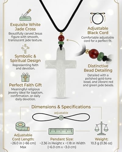 Natural Jade Cross Necklace for Men/Women Green Stone Healing Cross Pendant Necklace Christian Religious Spirit Jewelry Gift - color: B