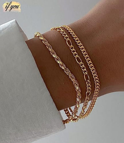 Gold Bracelets Set for Women Trendy, 14K Real Gold Plated Jewelry for Women Dainty Chain Bracelet Stack, Non Tarnish Gold Stackable Bracelets Pack Fashion Accessories Gifts - color: Style2-gold