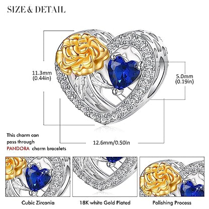 Birth Flower Birthstone Charm for Pandora Charms Bracelets Necklace 925 Sterling Silver Heart Love Charm Birthday Mother's Day Christmas Jewelry Gifts - color: 09-September