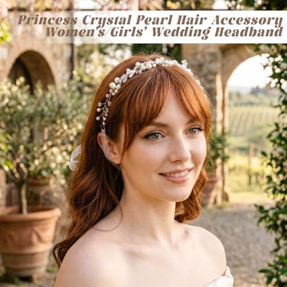 Sparkling Flower Girl Headpiece,Crystal Pearl Bridal Headband | Princess Style Flower Girl Headband, for Birthdays Parties, First Communion, Weddings, and Engagement Parties