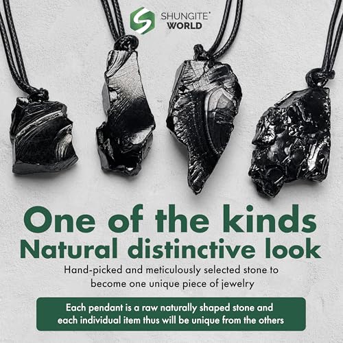 Shungite World Authentic Noble Elite Shungite Pendant Necklace Spiritual Energy Healing Stone Amulet for Men and Women Original Karelian Black Crystal Chakra Balancing and Grounding Jewelry