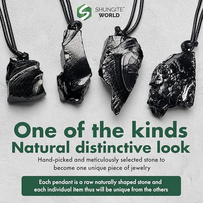 Shungite World Authentic Noble Elite Shungite Pendant Necklace Spiritual Energy Healing Stone Amulet for Men and Women Original Karelian Black Crystal Chakra Balancing and Grounding Jewelry