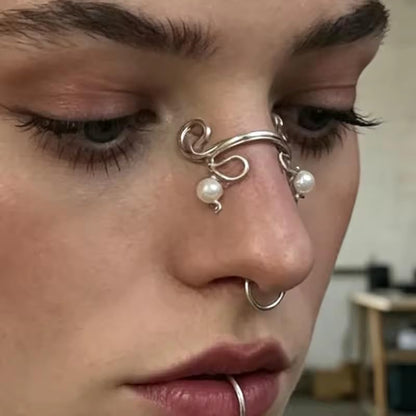 Punk Pearl Nose Clip No Piercing Faux Pearl Nose Ring Copper Adjustable Fashion Nose Jewelry Clip on Earrings