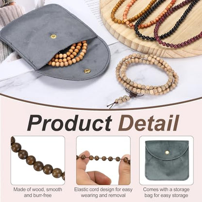MECCANIXITY Prayer Beads Bracelet, Natural Wooden Bead Mala Bracelets Link Wrist Men Women Beaded Stretch Crafts Bangle - color: Golden Sandalwood Color