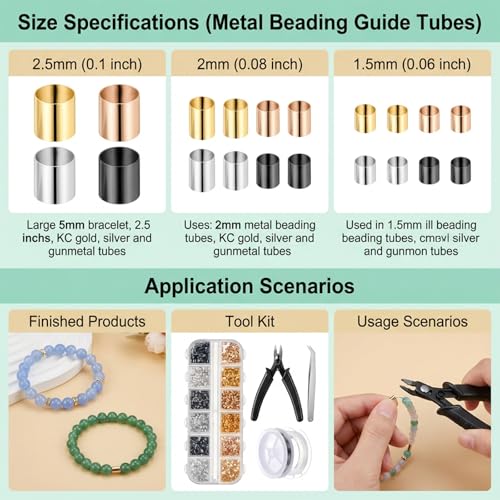 2200 Pieces Crimping Beads for Jewelry Making, Metal Crimp Tubes Tube Crimp Beads Jewelry Repair Kit with Crimping Pliers, Elastic Bracelet String and Bracelet Beading Wire for Necklaces Earring