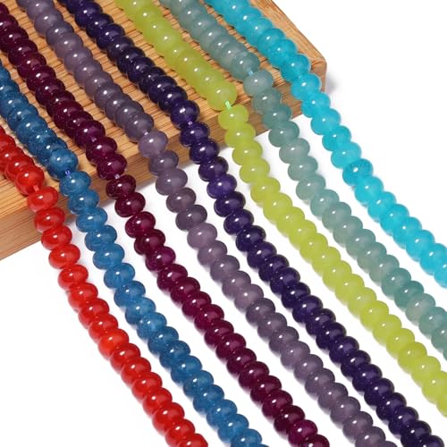 Songxi 5x8mm Natural Blue-Green Chalcedony Stone Rondelle Beads, 75PCS Spacer Round Loose Abacus Beads for Jewelry Making, Gemstone for Bracelet Necklace Earrings, Arts and Crafts - color: Blue-Green Chalcedony
