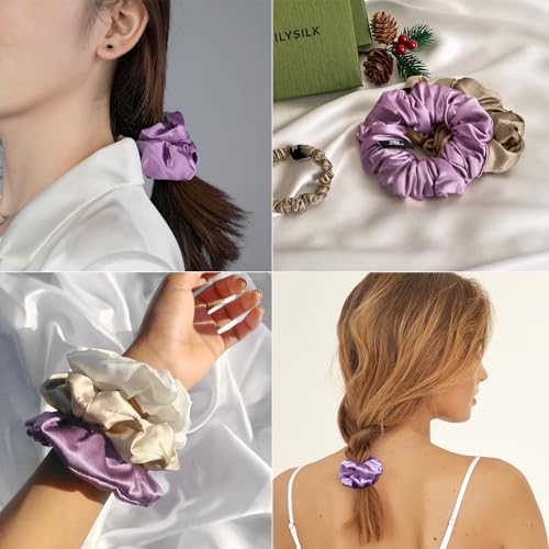 LILYSILK Silk Hair Scrunchies/Ties for Frizz & Breakage Prevention, 100% Mulberry, No Damage, Elastic ponytail Holders, 1Pc, Lavender - color: Lavender