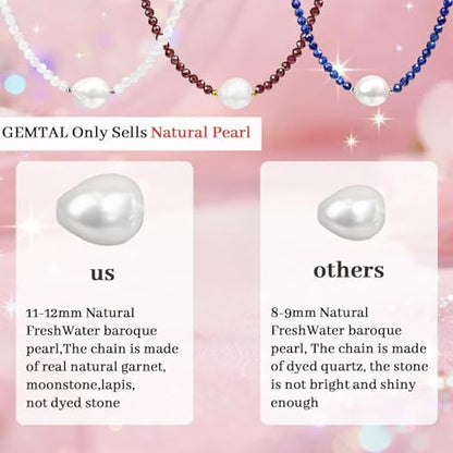 Single Pearl Choker Pendant Necklaces for Women, Natural Gemstone Womens Black Stone Beaded Choker Necklace, Dainty Round Freshwater Pearl Handmade Jewelry Gift Women Birthday Bridesmaids Anniversary 16 18 inch - color: 07-Moonstone, size: 18"