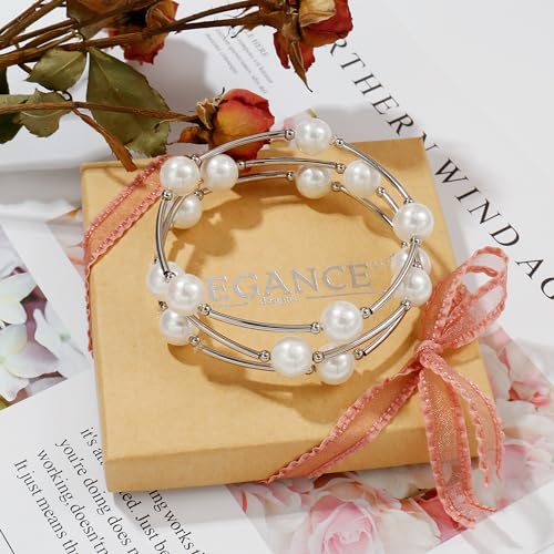 Elegance 11 designs 10mm Crystal White Pearl Blessing Bracelet - style: Style-silver 3pcs