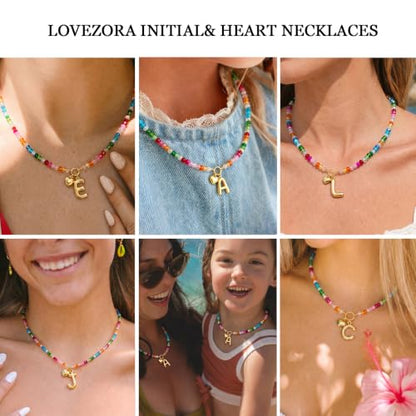 Initial Necklace for Women Colorful Beaded Necklaces Initial Heart Bubble Letter Necklace Summer Necklace Jewelry Gift - color: M