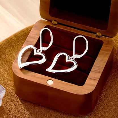 14K Gold Plated 925 Sterling Silver Openwork Love Heart Dangle Earrings, Leverback Huggie Hoop Hypoallergenic Trendy Earrings for Women - color: 925 Silver