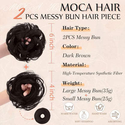 2PCS Messy Bun Hair Pieces Synthetic Hairpieces For Women Dark Brown | Messy Bun and Donut Bun in one set for natural-looking volume and elegant updos for every occasion. - color: Dark Brown
