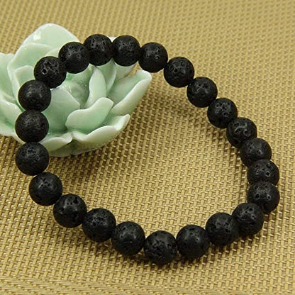Angelstones Gemstones 8mm Round Beads Healing Crystal Bracelet for women | Natural Gemstone, Handmade Gifts for Women, Healing Crystal Round Beaded Stretch Bracelets, Unisex Jewelry for Women and Men - color: Lava