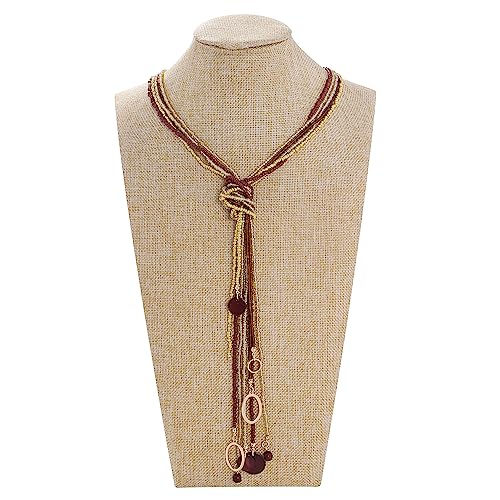 Coiris Long Seed Beaded Multi Strand Necklace,10 Multiple Statement Long Bib Necklace with Tie Knot for Women and Girls Jewelry - color: Brown