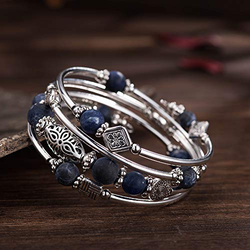 BULINLIN Layered Wrap Bangle Turquoise Bracelet - Bead Bracelet with Natural Agate Stone, Gifts For Women - color: 04-Navy blue