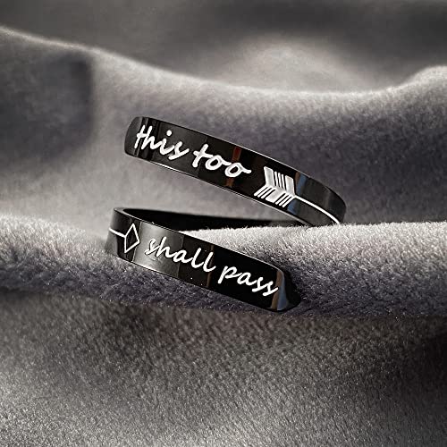 Opening Black Keep Going ring Stainless Steel Adjustable Never give up Jewelry Inspirational Opening Stacking Cute Hiphop Band - style: This too shall pass